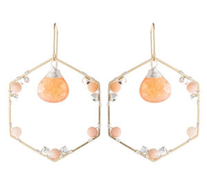 NATURAL STONE BEADED HEXAGON DROP EARRINGS Peach / Orange